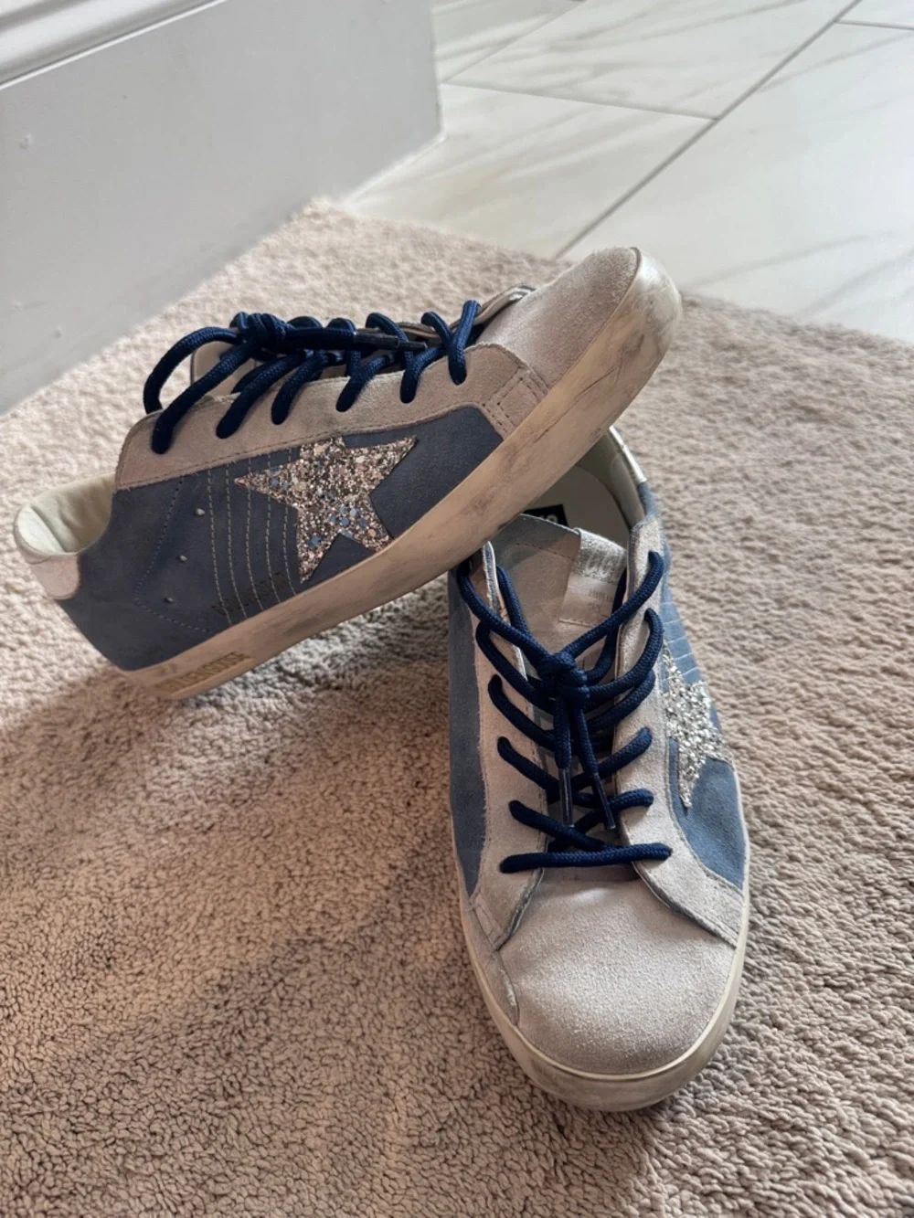 Golden Goose Blue and Silver Glitter Superstar Sneakers - Picture 8 of 8